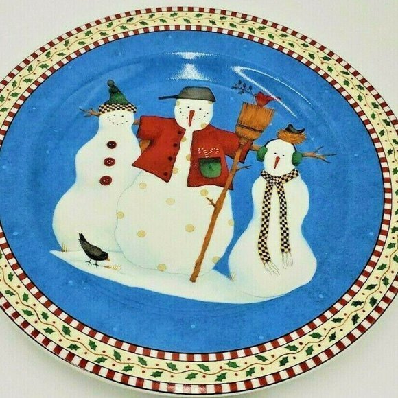 NIB Vintage Sakura Debbie Mumm Snowman Christmas Dessert/Salad Plates Set of 4 - Picture 3 of 7